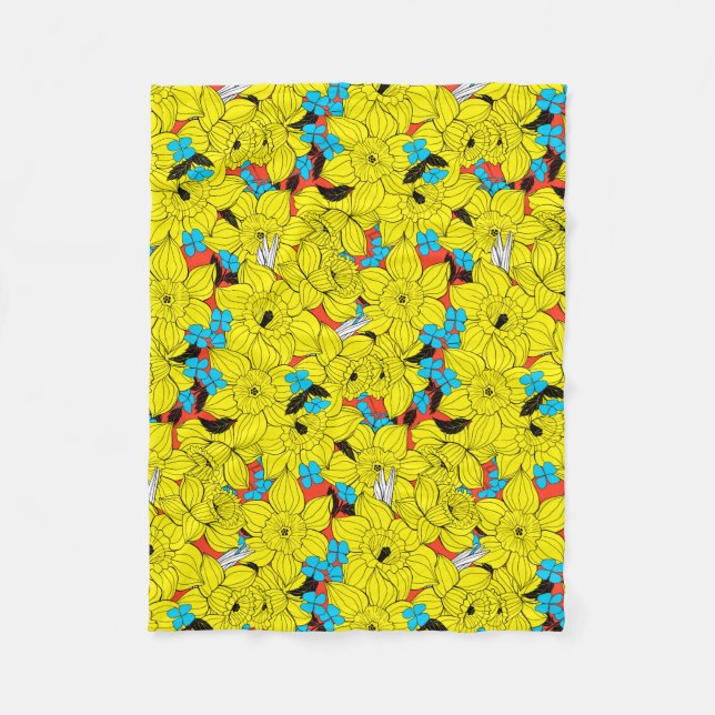 Daffodien Frühlingsblumenmuster Fleecedecke (Vorderseite)