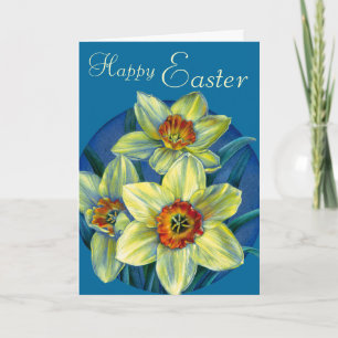 Daffodien "Happy Oaster", gelbe und blaue Karte