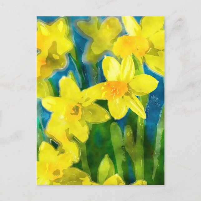 Daffodien Postkarte in Aquarell (Vorderseite)
