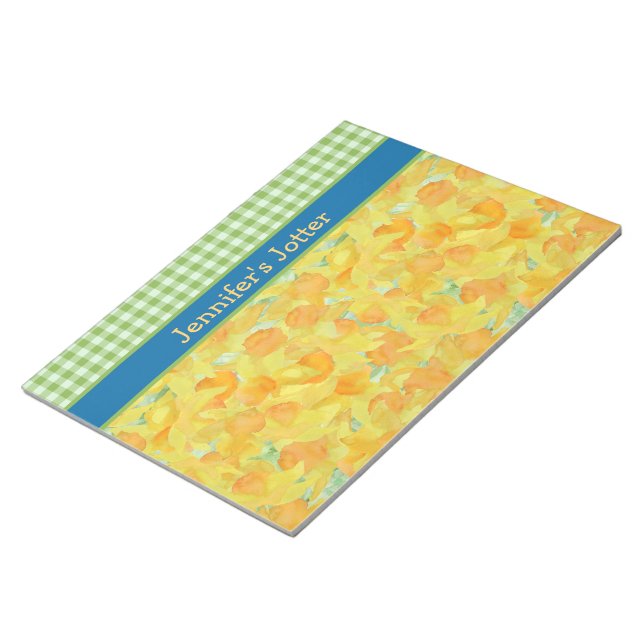 Daffodien und Green Gingham Notizblock (angewinkelt)