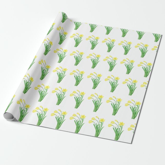 Daffodien Wasserfarbene Gelbe Blütenfeder Hübsch Geschenkpapier (Ungerollt)