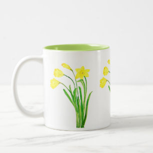 Daffodien Watercolor Yellow Floral Spring Coffee T Zweifarbige Tasse