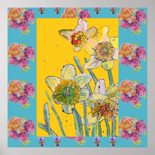 Daffodil Aquarellfarbe Blume Poster