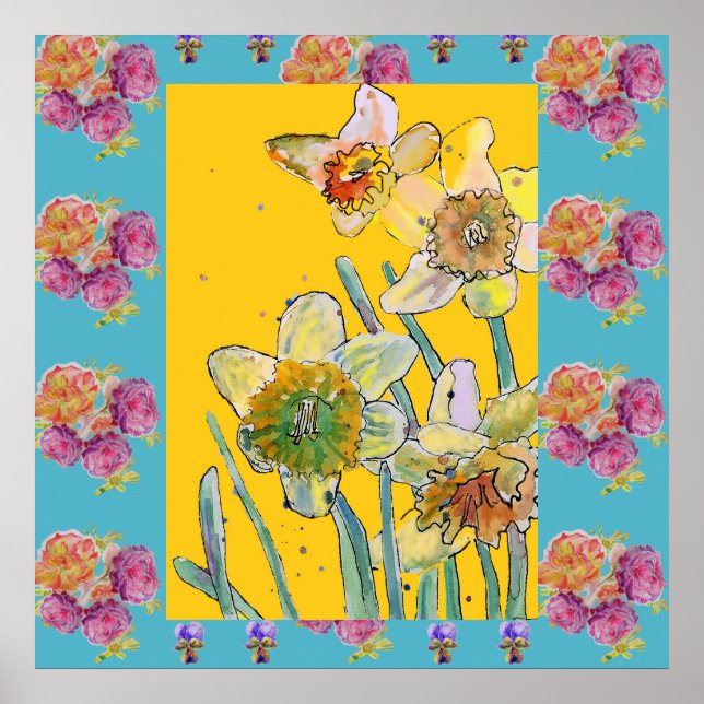 Daffodil Aquarellfarbe Blume Poster (Vorne)