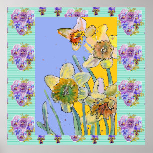 Daffodil Aquarellfarbe Blume Poster