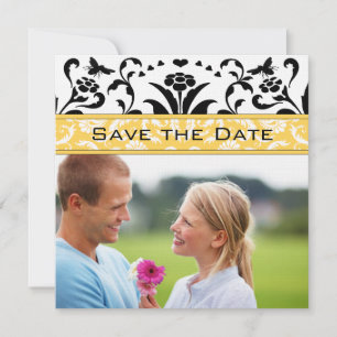 Daffodil Black Bubble Bee Damask Save the Date Einladung