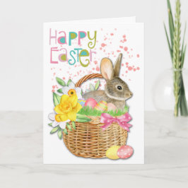 Daffodil Bunny in Ostereier Körbchen Feiertagskarte