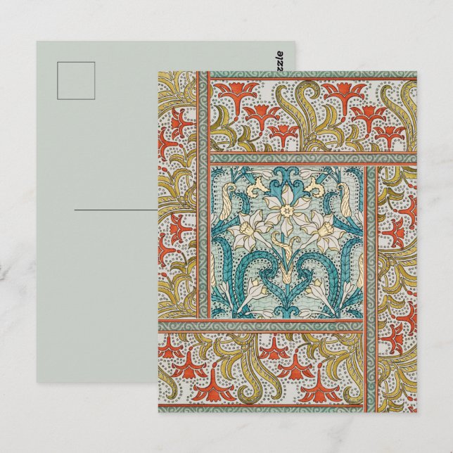 Daffodil chintz art nouveau Blume Wallpaper Postkarte (Vorne/Hinten)