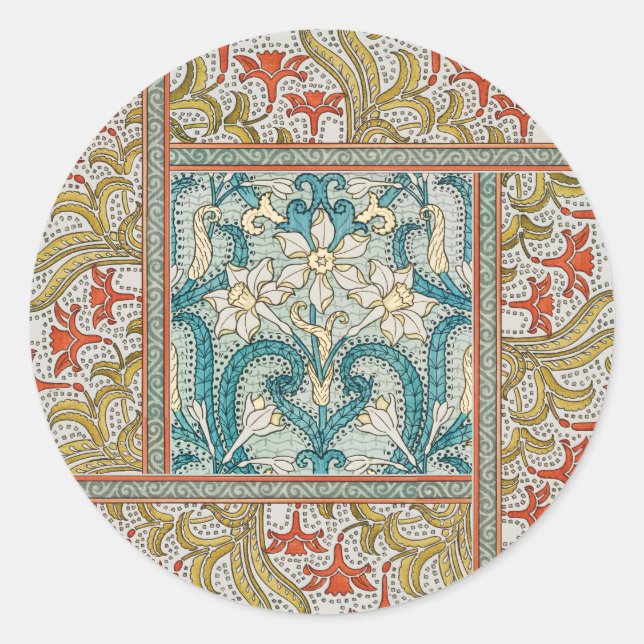 Daffodil chintz art nouveau Blume Wallpaper Runder Aufkleber (Vorderseite)