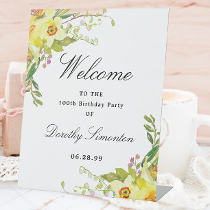 Daffodil Floral 100. Geburtstagsparty Willkommen Sockelschild