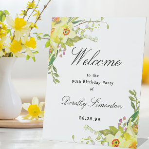 Daffodil Floral 90. Geburtstagsparty Willkommen Sockelschild