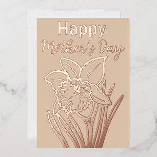 Daffodil floral Happy Mutter Tag Gold Folien Feiertagskarte