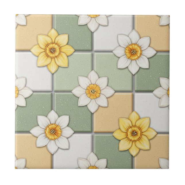 Daffodil Floral Tile Pattern Fliese (Vorderseite)