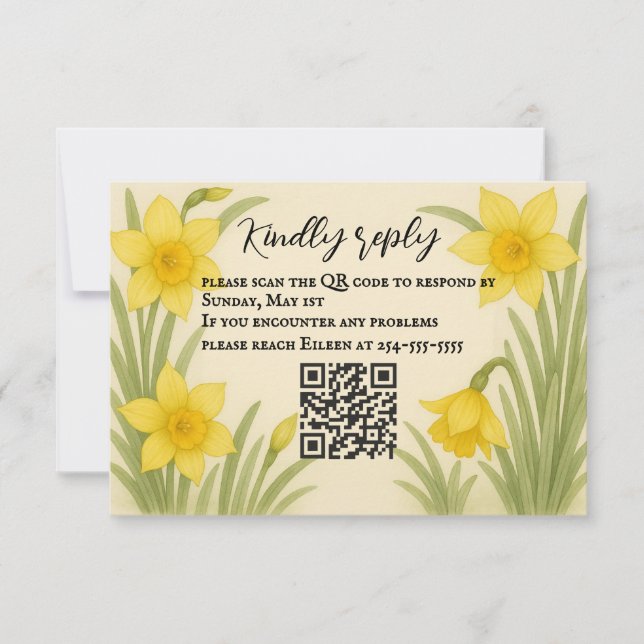 Daffodil Kiss QR Code RSVP Card (Vorderseite)