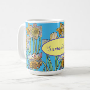 Daffodil-Malerei Wasserfarbe Aquamarin Blau Kaffeetasse