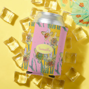 Daffodil-Malerei Wasserfarbe Gelb Rosa Blüte  Dosenkühler