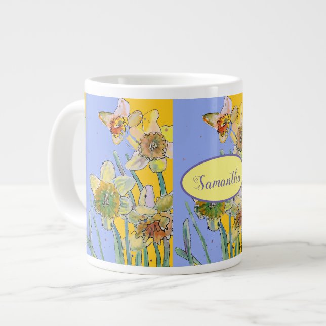 Daffodil-Malerei Wasserfarben Gelb Lila Blüte  Jumbo-Tasse (Vorderseite Links)