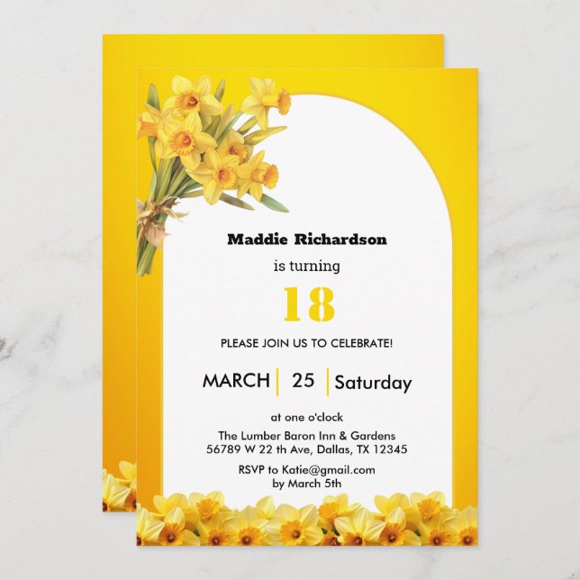 Daffodil März Birth Blume Geburtstag Einladung (Vorne/Hinten)