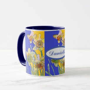 Daffodil Painting Watercolor Gelb Blauer Blütenbod Tasse