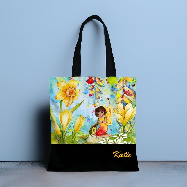 Daffodil Pixie Watercolor Personalisiert Tote Bag (Von Creator hochgeladen)