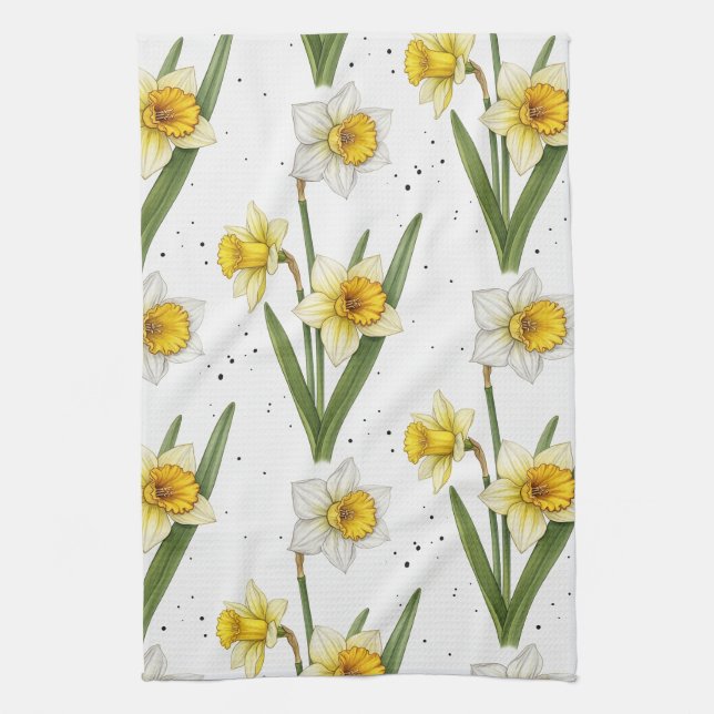 Daffodil Spring Floral in Soft Yellow and Green 2 Geschirrtuch (Vertikal)