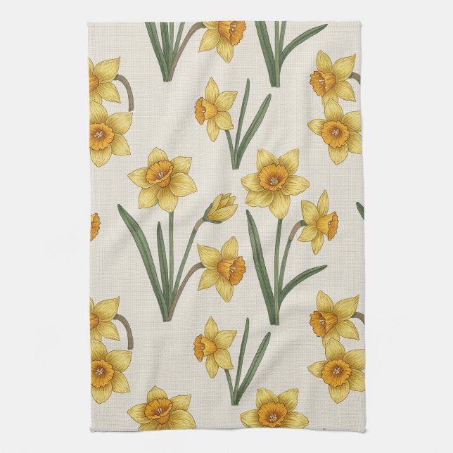 Daffodil Spring Floral in Soft Yellow and Green 5 Geschirrtuch (Vertikal)