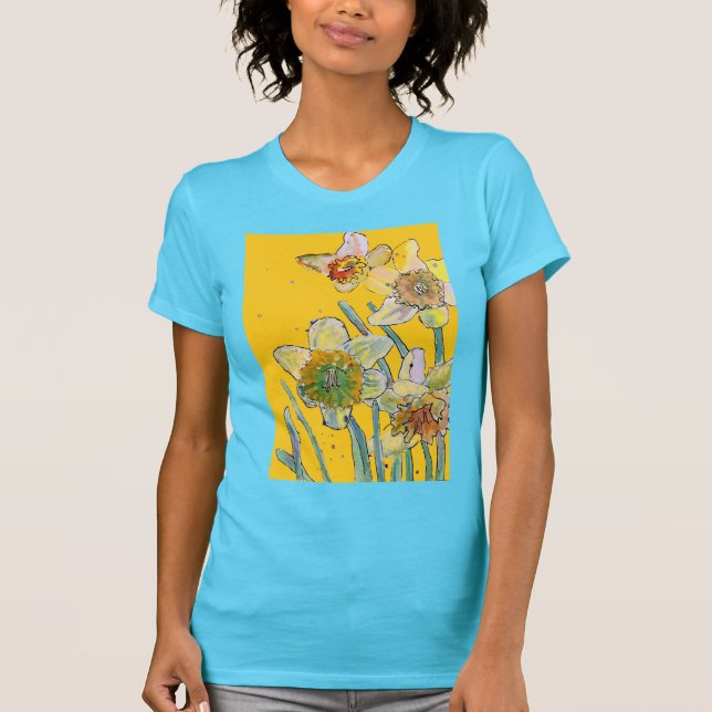 Daffodil Wasserfarben Blume Blumenmalerei T-Shir T-Shirt (Vorderseite)