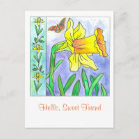 Daffodil Watercolor Blume Hello Sweet Friend