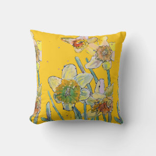 Daffodil Watercolor Gelbe Blume Blumenkissen Kissen
