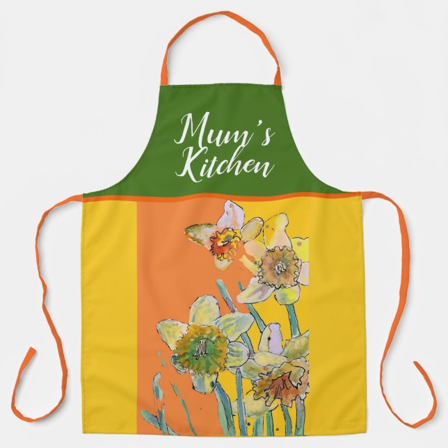 Daffodil Watercolor Yellow Orange Mums Küche Schürze (Vorderseite)