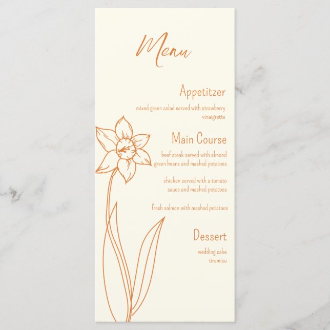 Daffodil Wedding Menu Menükarte (Vorderseite)