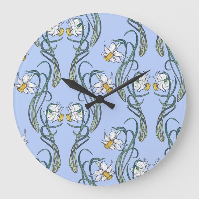 Daffodils Art: Nouveau Spring Große Wanduhr (Vorderseite)