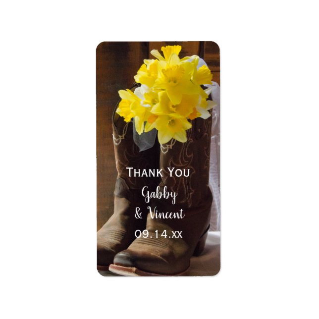Daffodils Cowboy Boots Western Wedding Vielen Dank Adressaufkleber (Vorne)