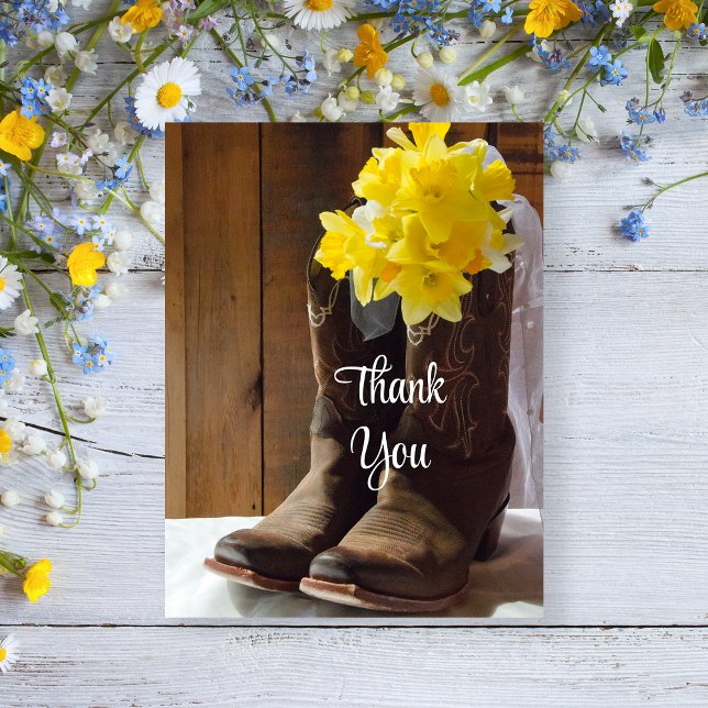 Daffodils Cowboy Boots Western Wedding Vielen Dank Postkarte (Von Creator hochgeladen)
