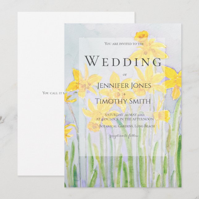 Daffodils Feld Wasserfarbenhochzeit Einladung (Vorne/Hinten)
