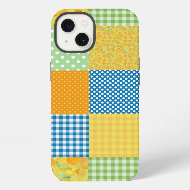 Daffodils iPad Mini Hülle, Land Faux-Patchwork iPhone Hülle (Rückseite)