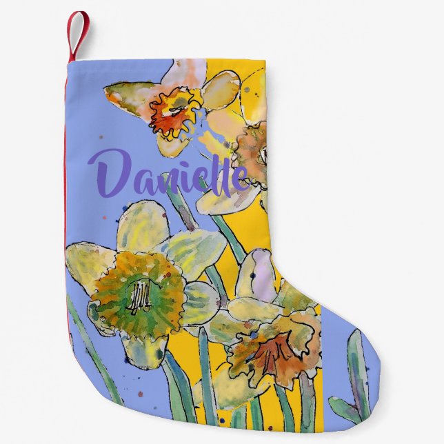 Daffodin Blume Aquarell Blumenbezeichnungen Strump Kleiner Weihnachtsstrumpf (Vorderseite)
