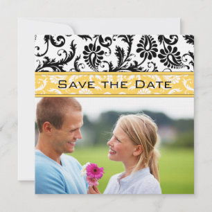 Daffodin Gelb und schwarzer Damast Save the Date Einladung