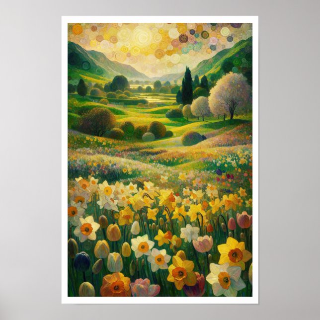 Daffodin Spring Meadow Impressionist Art Poster (Vorne)
