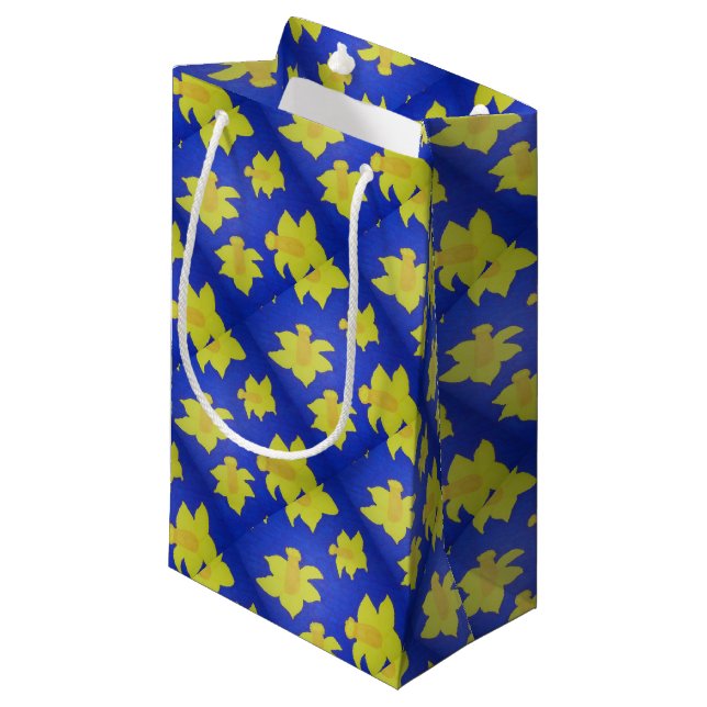 Daffodis Pop Art Blue Kleine Geschenktüte (Vorderseite Schrägansicht)