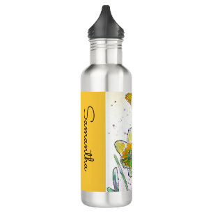 Daffodische Blume Floral Wasserfarbe Frauen Name Edelstahlflasche