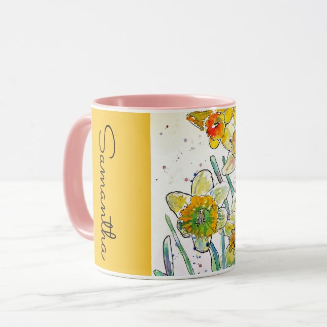 Daffodische Blume Floral Wasserfarbe Frauen Name Tasse (Vorderseite Links)