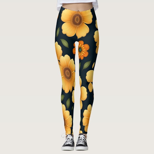 Daffodische Blume Gelbes Blumenmuster Leggings (Vorderseite)