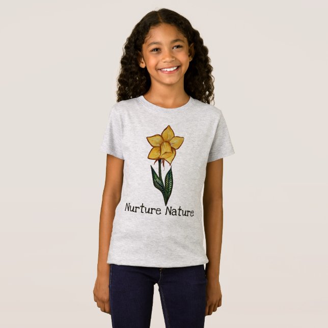 Daffodische Frühlingskunst Blume Gelbe Blumenmuste T-Shirt (Vorne ganz)