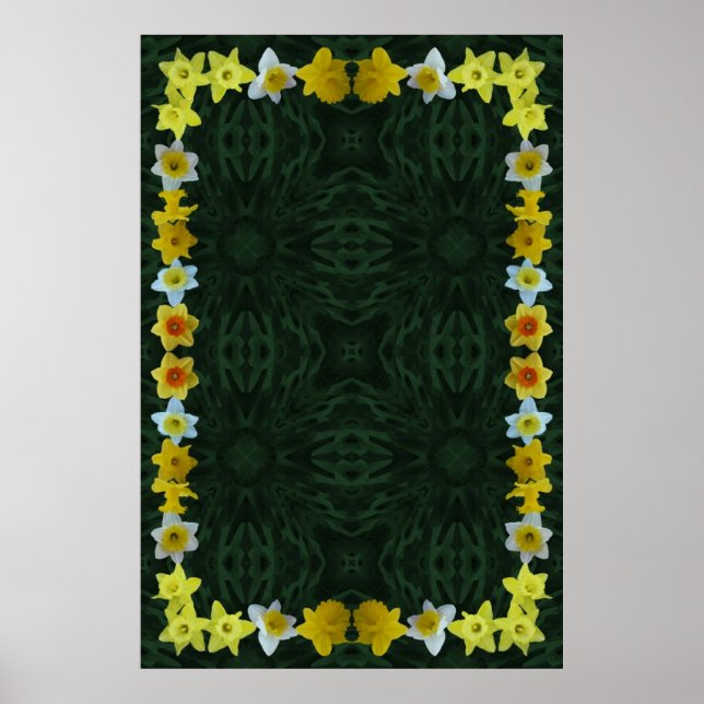 Daffodischer Rahmen auf grünem Foliage Hintergrund Poster (Vorne)