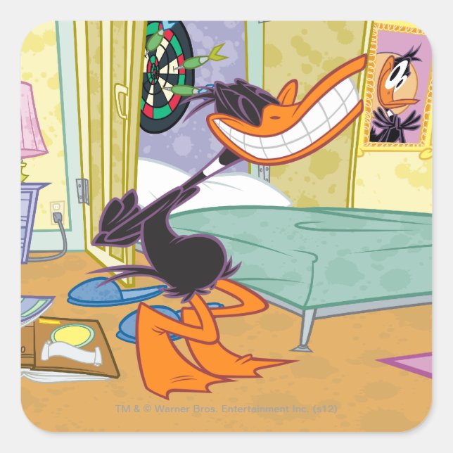 DAFFY DUCK™ Big Smile Quadratischer Aufkleber (Vorderseite)