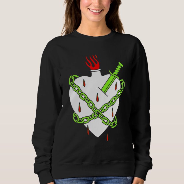 Dagger in weißem Herzen mit roter Flamme und Sweatshirt (Vorderseite)