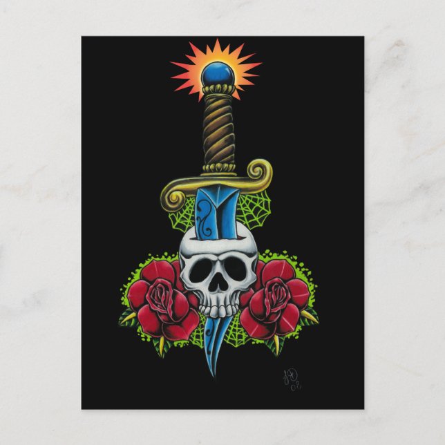 Dagger, Schädel und Rose Postkarte (Vorderseite)