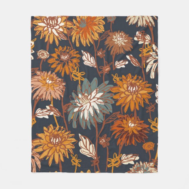 Dahlia and chrysanthemums bold seamless pattern, a fleecedecke (Vorderseite)
