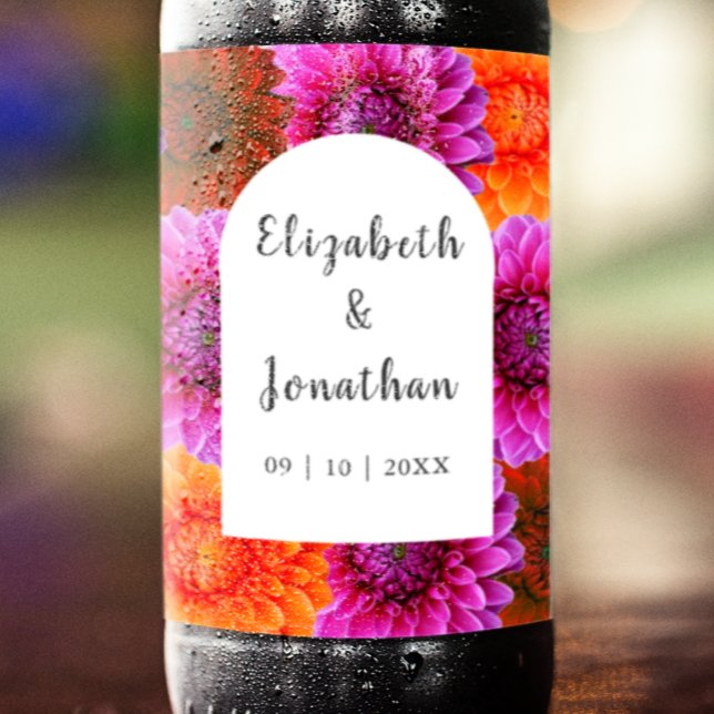 Dahlia Autumn Floral Wedding Bierflaschenetikett (Von Creator hochgeladen)